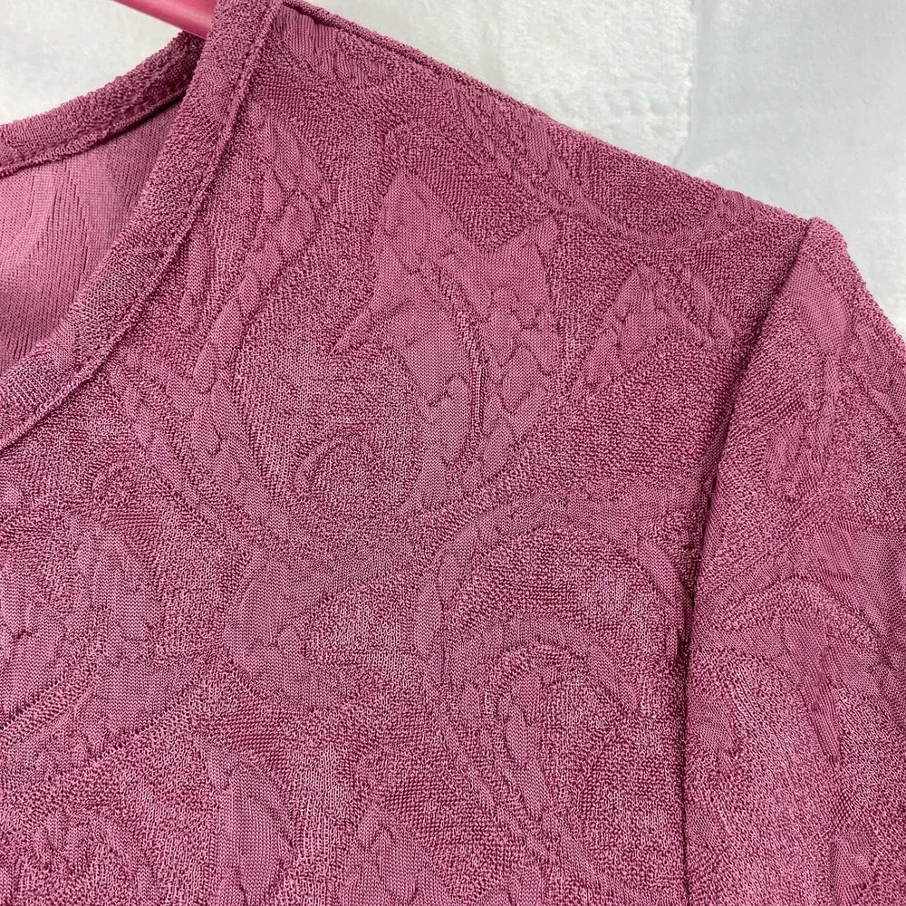 Jaclyn Smith Rose Pink Leafy Paisley Textured Tops Shirt Size S - Picture 2 of 6